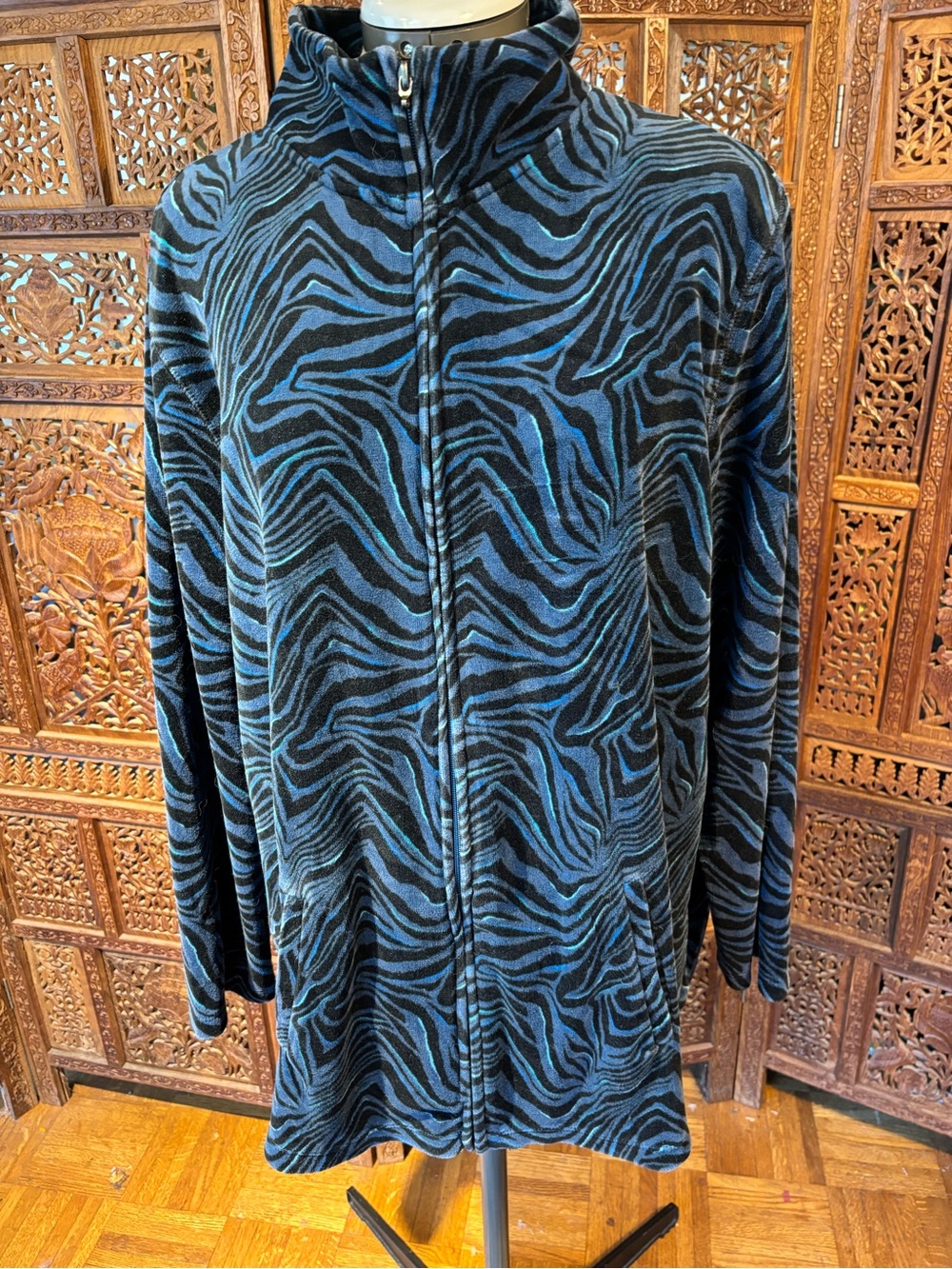 Catherines Blue Zebra-Print Full-Zip Women’s Jacket